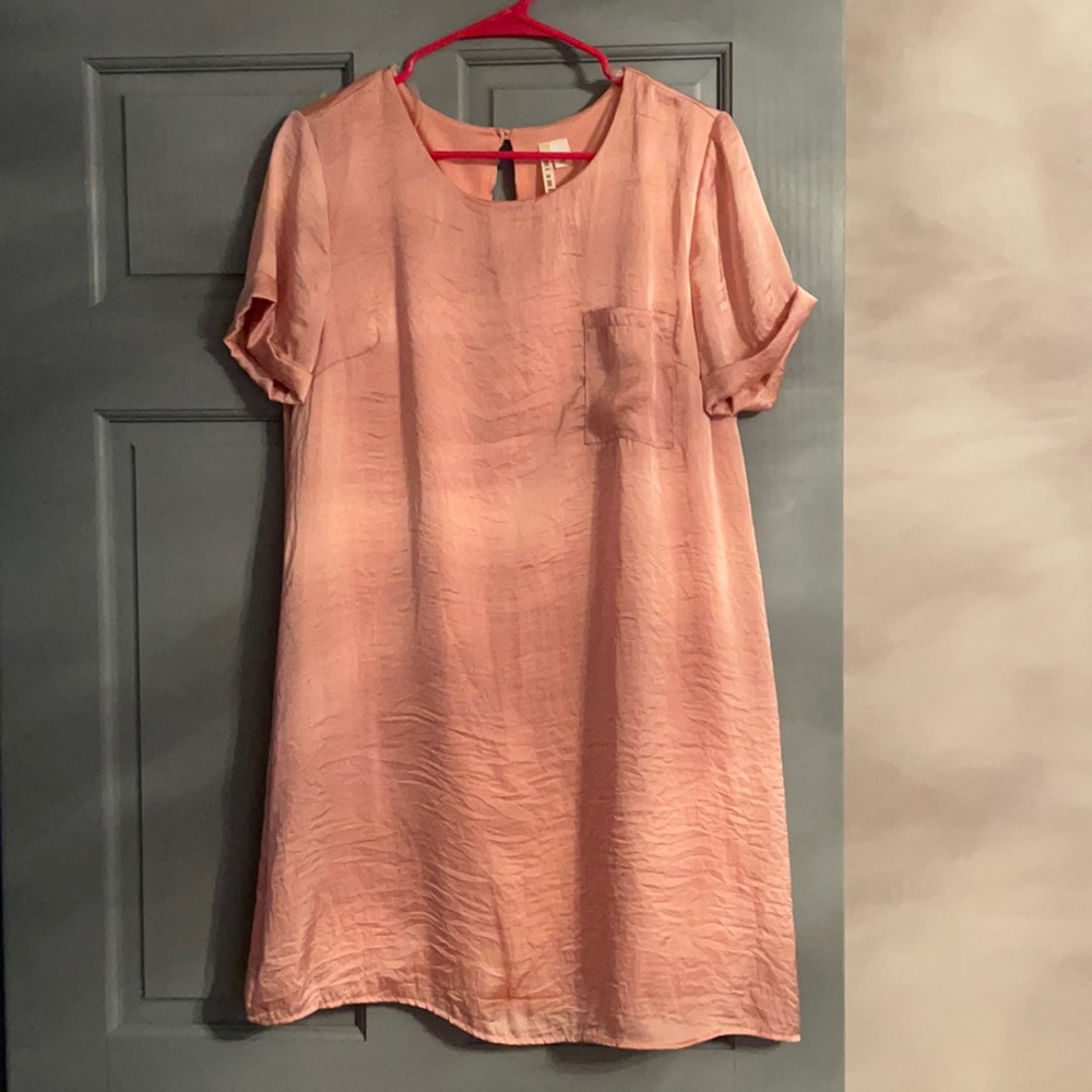 Satin pink shift dress